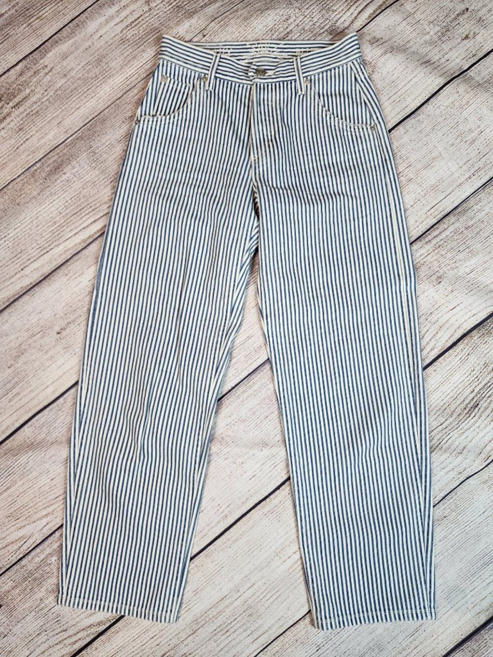 Daily Blue Mantra Wide Barrel Striped Pants Women's Size 24 Wuther Blue White